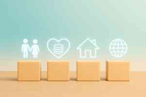 Icons zu Personen, Herz, Haus und Globus